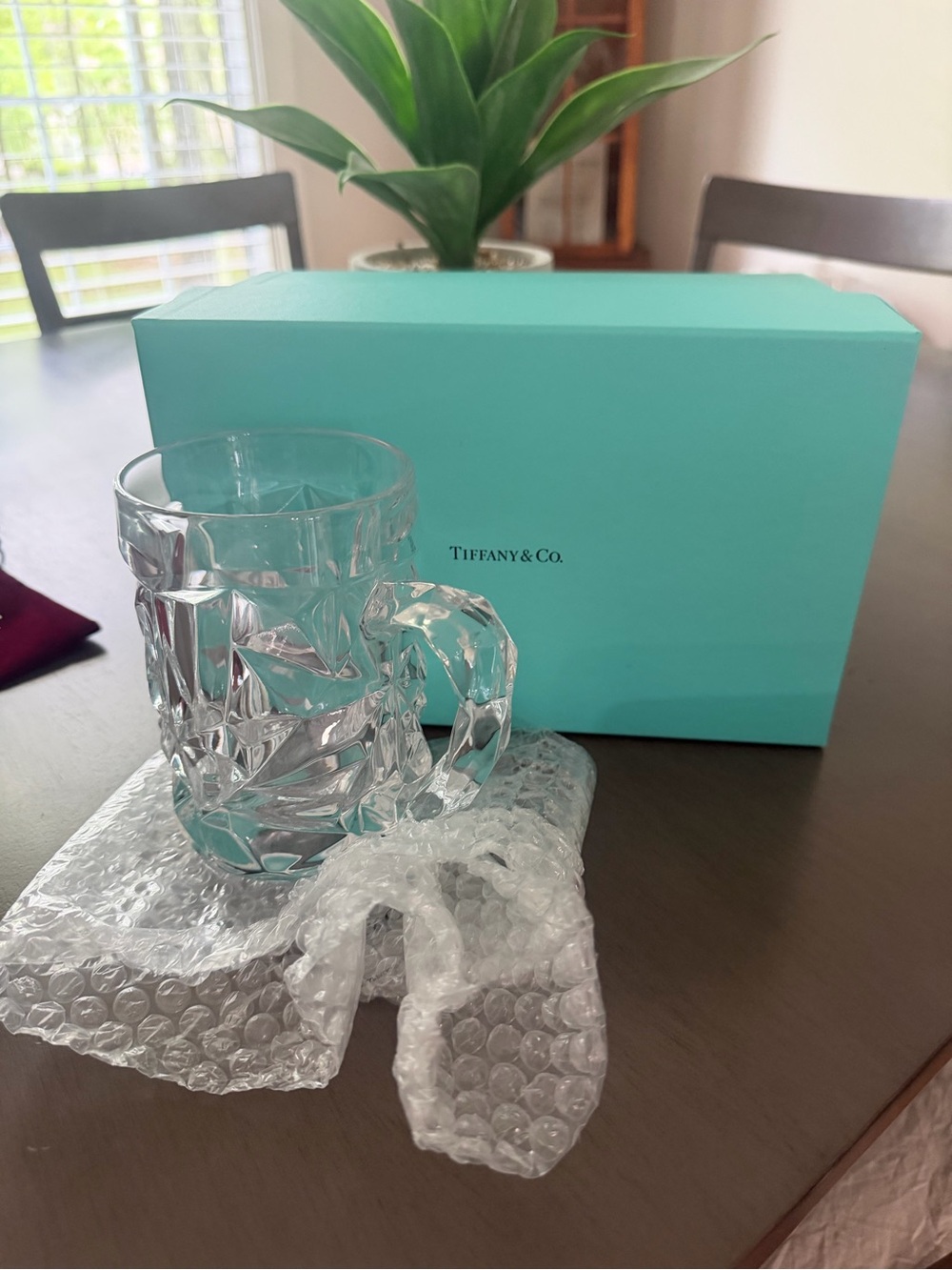 Tiffany & Co. Clear Textured Crystal Tumbler with Teal Accent